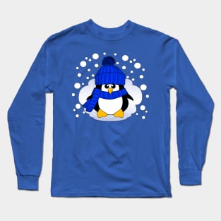 Christmas Boy Penguin with Blue Hat and Scarf Long Sleeve T-Shirt